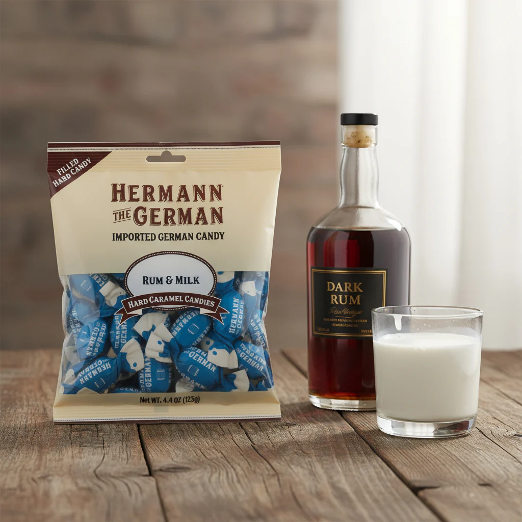 Hermann the German Rum & Milk Hard Caramel Filled Wrapped Candy