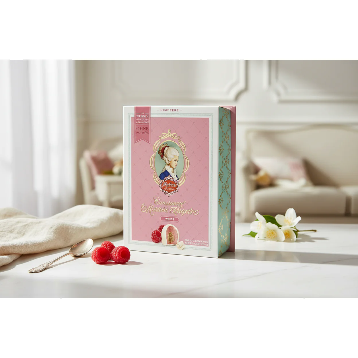 Reber Constance White Chocolate Raspberry Kugel in Portrait Box