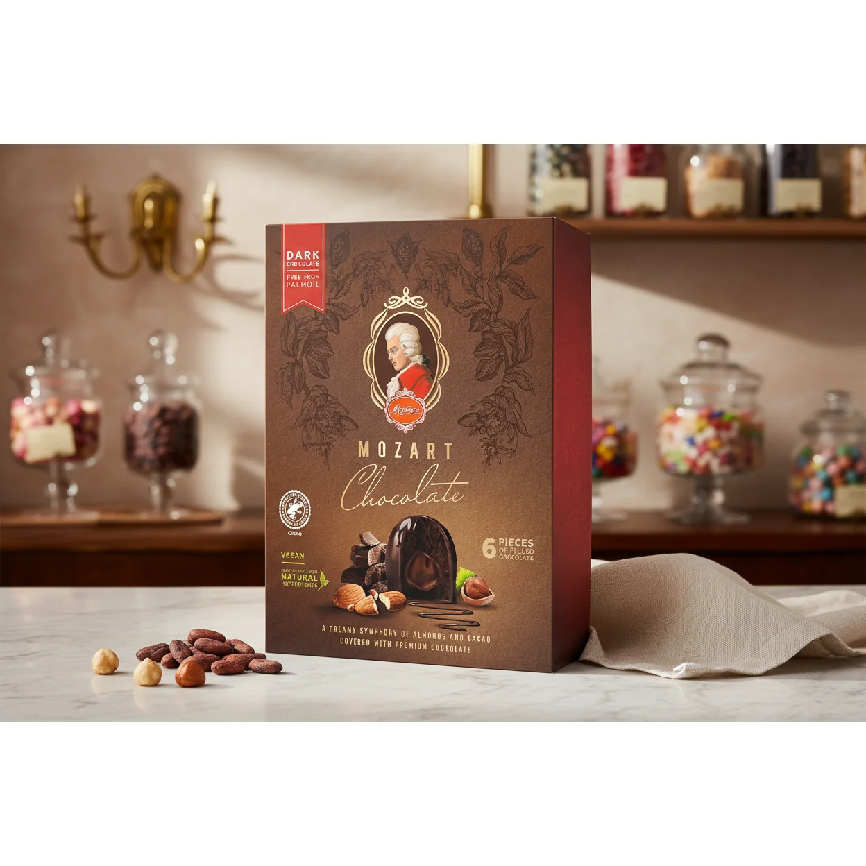 Reber Mozart Dark Chocolate Kugel, 6 pc. Portrait Box