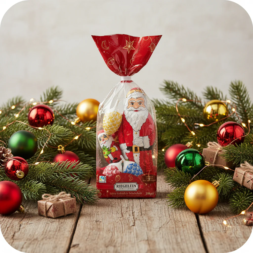 Riegelein Assorted Milk Chocolate Christmas Novelties in Holiday Bag 210g