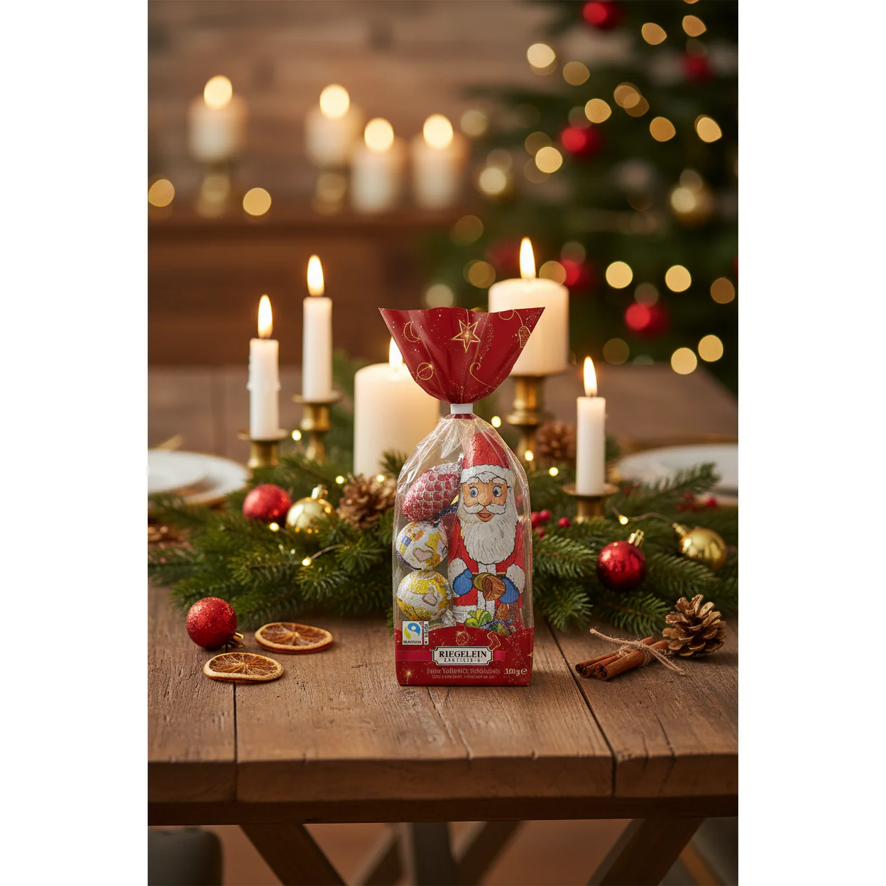Riegelein Assorted Milk Chocolate Christmas Novelties in Holiday Bag 100g